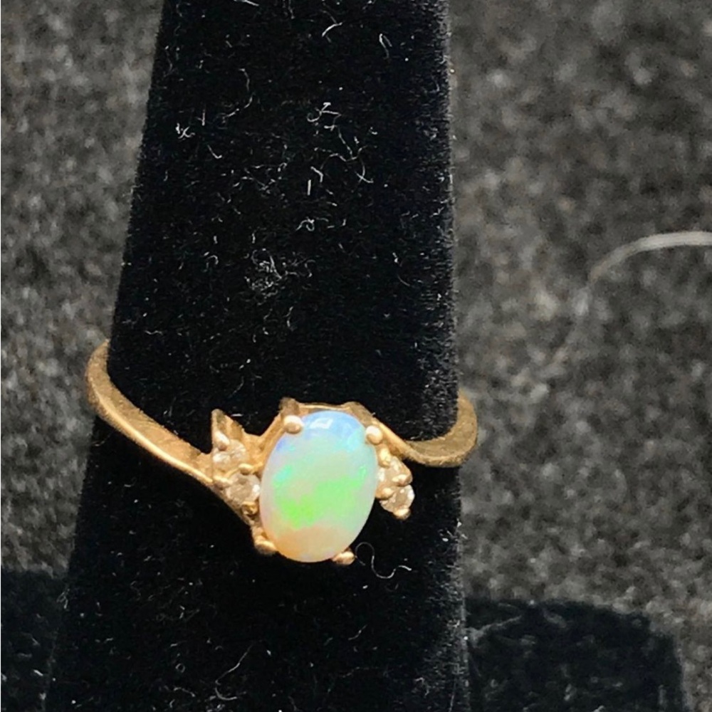 Genuine Opal & Diamond ring on solid 14k gold